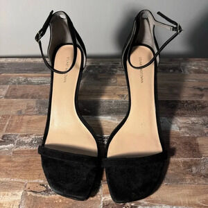 Stuart Weitzman Black Suede Heels with Ankle Strap